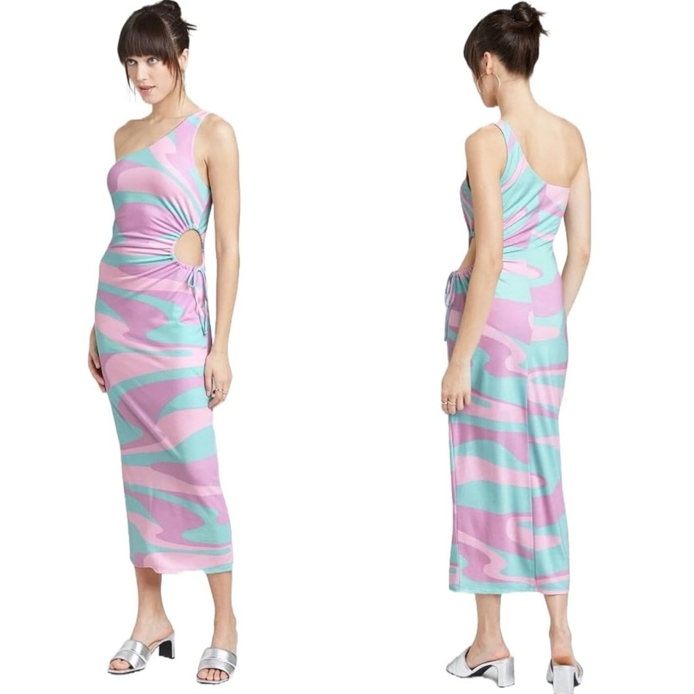 WILD FABLE Womens Sleeveless One
Shoulder Cut Out Side Maxi Dress Purple Swirl L